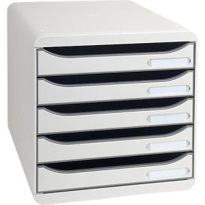 Schubladenbox BIG-BOX PLUS, A4+, 5 halboffene Schübe mit Auszugsstopp, Griffmulde & Etikettenhalter, Etiketten, Blauer Engel, Kunststoff, grau