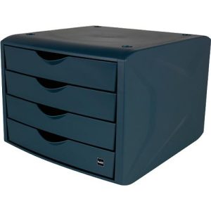 Schubladenbox Helit The Green Chameleon, 4 Schübe mit Auszugssperre, Format A4, stapelbar, blau