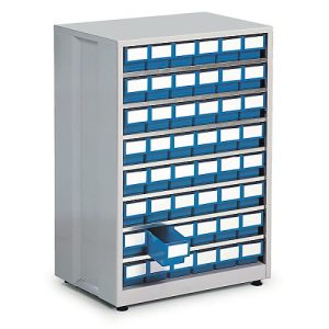 Schubladenregal, mit 48 Schubladen, blau