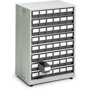 Schubladenregal, mit 48 Schubladen, grau