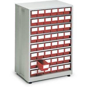 Schubladenregal, mit 48 Schubladen, rot