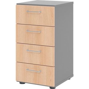 Schubladenschrank Breno, 4 Schübe, Metallgriffe, B 400 x T 420 x H 748 mm, graphit/Eiche