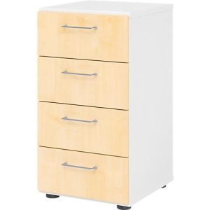 Schubladenschrank Breno, 4 Schübe, Metallgriffe, B 400 x T 420 x H 748 mm, weiß/Ahorn