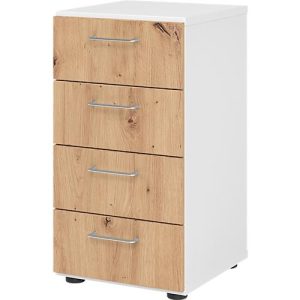 Schubladenschrank Breno, 4 Schübe, Metallgriffe, B 400 x T 420 x H 748 mm, weiß/Asteiche