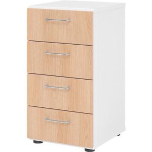 Schubladenschrank Breno, 4 Schübe, Metallgriffe, B 400 x T 420 x H 748 mm, weiß/Eiche