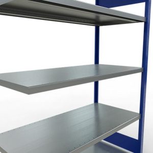 SCHULTE Lagertechnik Fachbodenregal – Stecksystem MULTIplus 250, Anbauregal, Längenriegel, 2000x1300x600 mm, 5 Böden, enzianblau/verzinkt