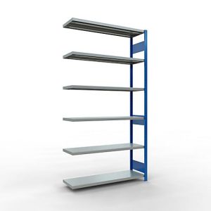 SCHULTE Lagertechnik Fachbodenregal – Stecksystem MULTIplus 250, Anbauregal, Längenriegel, 2500x1300x400 mm, 6 Böden, enzianblau/verzinkt