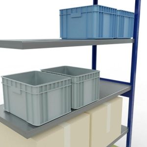 SCHULTE Lagertechnik Fachbodenregal – Stecksystem MULTIplus 250, Anbauregal, Längenriegel, 2500x1300x500 mm, 6 Böden, enzianblau/verzinkt