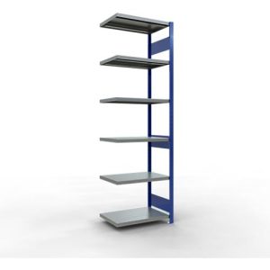 Schulte Lagertechnik Fachbodenregal-Stecksystem MULTIplus 250, Anbauregal, Längenriegel, 2500x750x500 mm, 6 Böden, enzianblau/verzinkt