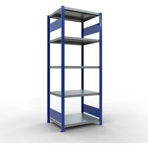 Schulte Lagertechnik Fachbodenregal-Stecksystem MULTIplus 250, Grundregal, Längenriegel, 2000x750x600 mm, 5 Böden, enzianblau/verzinkt