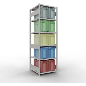 Schulte Lagertechnik Fachbodenregal-Stecksystem MULTIplus 250, Grundregal, Längenriegel, 2500x750x800 mm, 6 Böden, lichtgrau