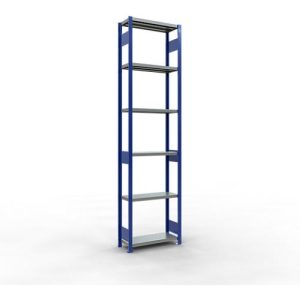 Schulte Lagertechnik Fachbodenregal-Stecksystem MULTIplus 250, Grundregal, Längenriegel, 3000x750x300 mm, 7 Böden, enzianblau/verzinkt