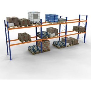 Schulte Lagertechnik Palettenregal, Grundregal, B 8444 x T 1100 x H 4000 mm, 3 Ebenen, Palettengewicht bis 800 kg, Feldlast 5287 kg, blau/orange