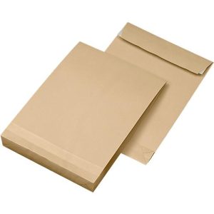Seitenfaltentaschen, 40 mm, haftklebend, DIN C4, 130 g/m², 100 Stück, natronbraun