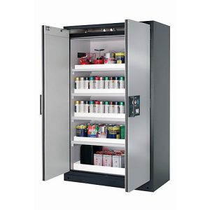 Sicherheitsschrank Typ 90 asecos Q-CLASSIC-90, Flügeltüren, Front asecos Silber, B 1193 x T 615 x H 1953 mm