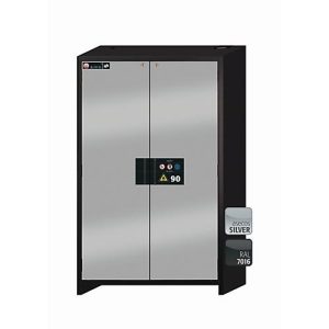 Sicherheitsschrank Typ 90 asecos Q-CLASSIC-90, Flügeltüren, Front asecos Silber, B 1193 x T 615 x H 1953 mm