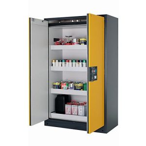 Sicherheitsschrank Typ 90 asecos Q-CLASSIC-90, Flügeltüren, Front Sicherheitsgelb, B 1193 x T 615 x H 1953 mm