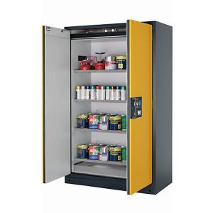 Sicherheitsschrank Typ 90 asecos Q-CLASSIC-90, Flügeltüren, Front Sicherheitsgelb, B 1193 x T 615 x H 1953 mm