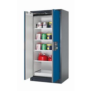 Sicherheitsschrank Typ 90 asecos Q-PEGASUS-90, Flügeltüren mit Schließ-Automatik, Einhandbedienung, Front Enzianblau, B 893 x T 615 x H 1953 mm