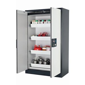 Sicherheitsschrank Typ 90 asecos Q-PEGASUS-90, Flügeltüren mit Schließ-Automatik, Einhandbedienung, Front Reinweiß, B 1193 x T 615 x H 1953 mm