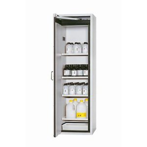 Sicherheitsschrank Typ 90 asecos S-CLASSIC-90, Flügeltür mit Türfeststellanlage, Anschlag links, Front Lichtgrau, B 596 x T 616 x H 1968 mm