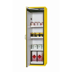 Sicherheitsschrank Typ 90 asecos S-CLASSIC-90, Flügeltür mit Türfeststellanlage, Anschlag links, Front Sicherheitsgelb, B 596 x T 616 x H 1968 mm