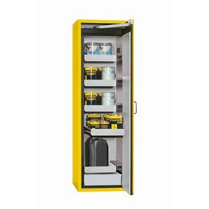 Sicherheitsschrank Typ 90 asecos S-CLASSIC-90, Flügeltür mit Türfeststellanlage, Anschlag rechts, Front Sicherheitsgelb, B 596 x T 616 x H 1968 mm