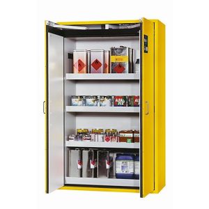 Sicherheitsschrank Typ 90 asecos S-CLASSIC-90, Flügeltüren, Front Sicherheitsgelb, B 1196 x T 616 x H 1968 mm