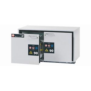 Sicherheitsunterbauschrank Typ 90 asecos UB-S-90, 2 Schubladen, Front Lichtgrau, B 1102 x T 502 x H 600 mm