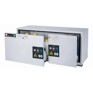 Sicherheitsunterbauschrank Typ 90 asecos UB-S-90, 2 Schubladen, Front Lichtgrau, B 1402 x T 502 x H 600 mm