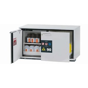 Sicherheitsunterbauschrank Typ 90 asecos UB-ST-90, 1 Schublade, 1 Flügeltür, Anschlag links, Front Lichtgrau, B 1102 x T 502 x H 600 mm