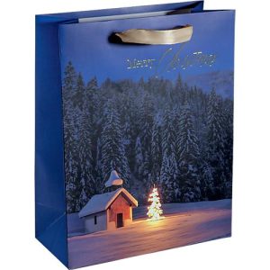 Sigel Geschenktasche ‚Christmas Chapel‘, mit Folienveredelung, FSC Mix, B 260 x H 330 x T 120 mm, 5 Stück