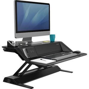 Sitz-Steh Workstation Fellowes Lotus™ DX, Monitorplattform & Tastaturablage, Ladestation & 2 x USB, höhenverstellbar, Microban®-Beschichtung, schwarz