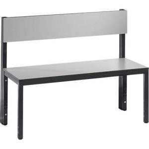 Sitzbank Basic Plus, 1-seitig, Rückenlehne, ohne Schuhrost, 4-Fußgestell schwarzgrau RAL 7021, B 1000 mm, Dekor silbergrau