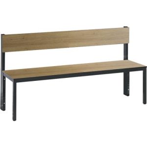 Sitzbank Basic Plus, 1-seitig, Rückenlehne, ohne Schuhrost, 4-Fußgestell schwarzgrau RAL 7021, B 1500 mm, Dekor Eiche Ser.