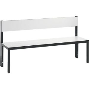 Sitzbank Basic Plus, 1-seitig, Rückenlehne, ohne Schuhrost, 4-Fußgestell schwarzgrau RAL 7021, B 1500 mm, Dekor weiß