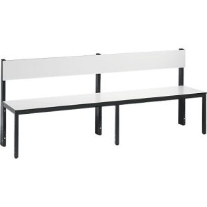 Sitzbank Basic Plus, 1-seitig, Rückenlehne, ohne Schuhrost, 4-Fußgestell schwarzgrau RAL 7021, B 1960 mm, Dekor weiß