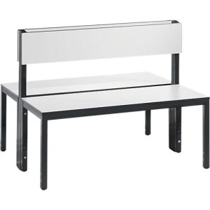 Sitzbank Basic Plus, 2-seitig, Rückenlehne, ohne Schuhrost, 4-Fußgestell schwarzgrau RAL 7021, B 1000 mm, Dekor weiß