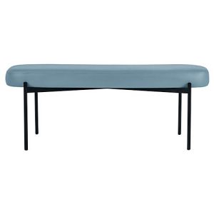 Sitzbank easyChair® by Paperflow GAIA, oval L, desinfektionsmittelbeständiger Kunstlederbezug blau, 4-Fußgestell mattschwarz, B 1180 x T 420 x H 455 mm