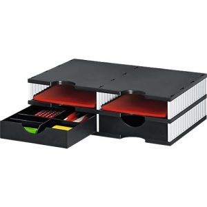Sortierstation Set Styro styrodoc Trio, 2 Schubladen & 4 Fächer, weiß-schwarz/schwarz