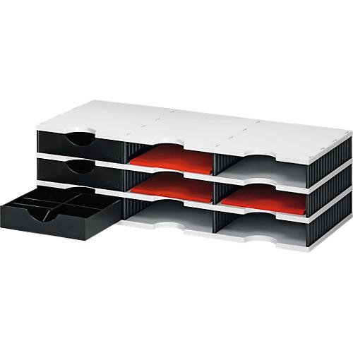 Sortierstation Set Styro styrodoc Trio, 3 Schubladen & 9 Fächer, schwarz-grau/schwarz