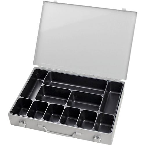 Sortimentskoffer ADB, leer, 11-fache Einteilung, abschließbar, mit Griff, B 330 x T 230 x H 50 mm, Stahl & ABS-Kunststoff, lichtgrau RAL 7035