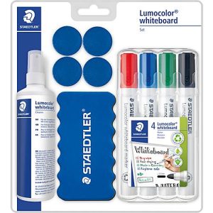 Staedtler Whiteboard-Set Lumocolor 613 S, inkl. 4 Whiteboard-Markern, Wischer, Reinigungsspray und Magneten