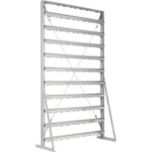 Ständerregal, 1-seitig bestückbar, 10 Reihen, ohne Sichtlagerkästen, B 1145 x T 400 x H 1950 mm, Stahl, grau