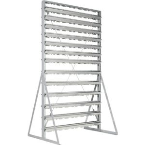 Ständerregal, 2-seitig bestückbar, 26 Reihen, ohne Sichtlagerkästen, B 1145 x T 800 x H 1950 mm, Stahl, grau