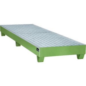 Stahl-Auffangwanne mit Gitterrost, 2400 x 800 mm, grün RAL 6011