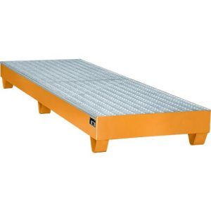 Stahl-Auffangwanne mit Gitterrost, 2400 x 800 mm, orange RAL 2000