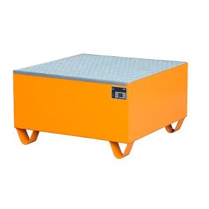 Stahl-Auffangwanne mit Gitterrost, 800 x 800 mm, orange RAL 2000