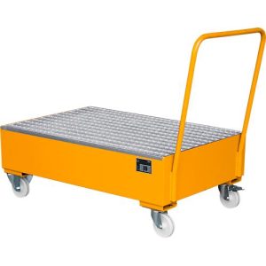 Stahl-Auffangwanne mit Rollen+Griff, 1200 x 800 mm, orange RAL 2000