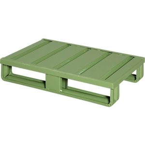 Stahlflachpalette, bis 1500 kg, geschlossenes Oberdeck, 2 Stahlkufen, L 800 x B 500 x H 130 mm, Stahl, Resedagrün RAL 6011